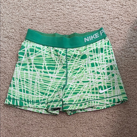Women’s NikePro Green and White Spandex Shorts - Picture 1 of 3